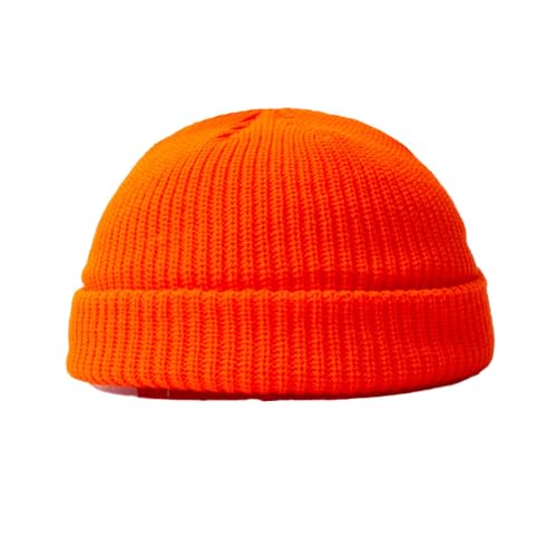BrightGlow Wintermütze für Herren und Damen Trawler Beanie Watch Hat Roll-up Edge Skullcap Kurze Fischermütze mit Strickbündchen Beanie-Mütze Warm Skimütze Acryl-Strickmütze Orange Erwachsene von BrightGlow