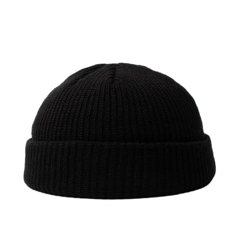 BrightGlow Wintermütze für Herren und Damen Trawler Beanie Watch Hat Roll-up Edge Skullcap Kurze Fischermütze mit Strickbündchen Beanie-Mütze Warm Skimütze Acryl-Strickmütze Schwarz Erwachsene von BrightGlow