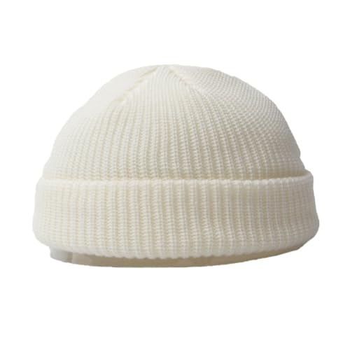 BrightGlow Wintermütze für Herren und Damen Trawler Beanie Watch Hat Roll-up Edge Skullcap Kurze Fischermütze mit Strickbündchen Beanie-Mütze Warm Skimütze Acryl-Strickmütze Weiß Erwachsene von BrightGlow