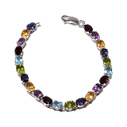 BrightJewels Brilliant Multicolor Gemischt Semi-Precious Real Gemstones Rhodiniert Sterling Silber Armband für Frauen von BrightJewels