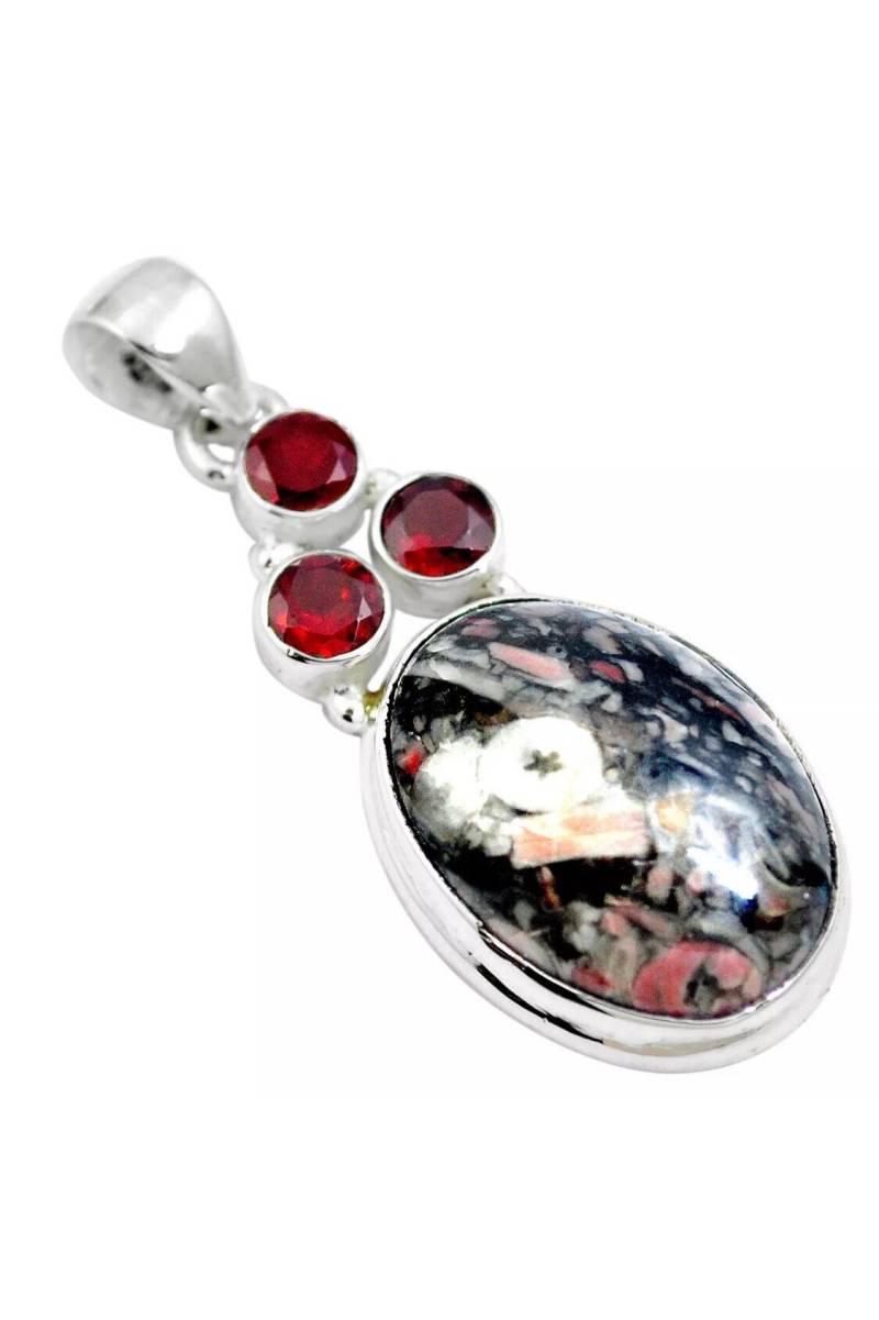 Granat & Crinoid Fossil 925 Sterling Silber Anhänger von BrightMistEnchants