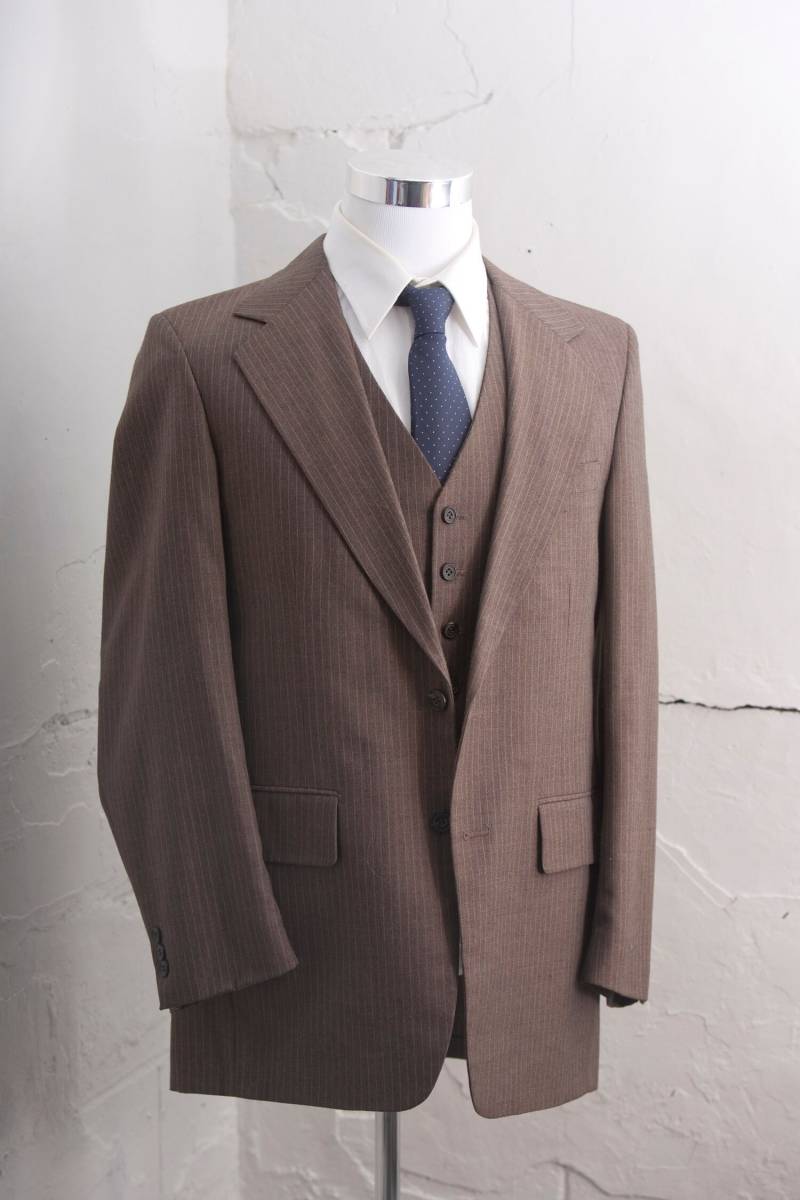 Herren Anzugjacke Und Weste/Brauner Nadelstreifen-Blazer 40Medium/Large von BrightWall