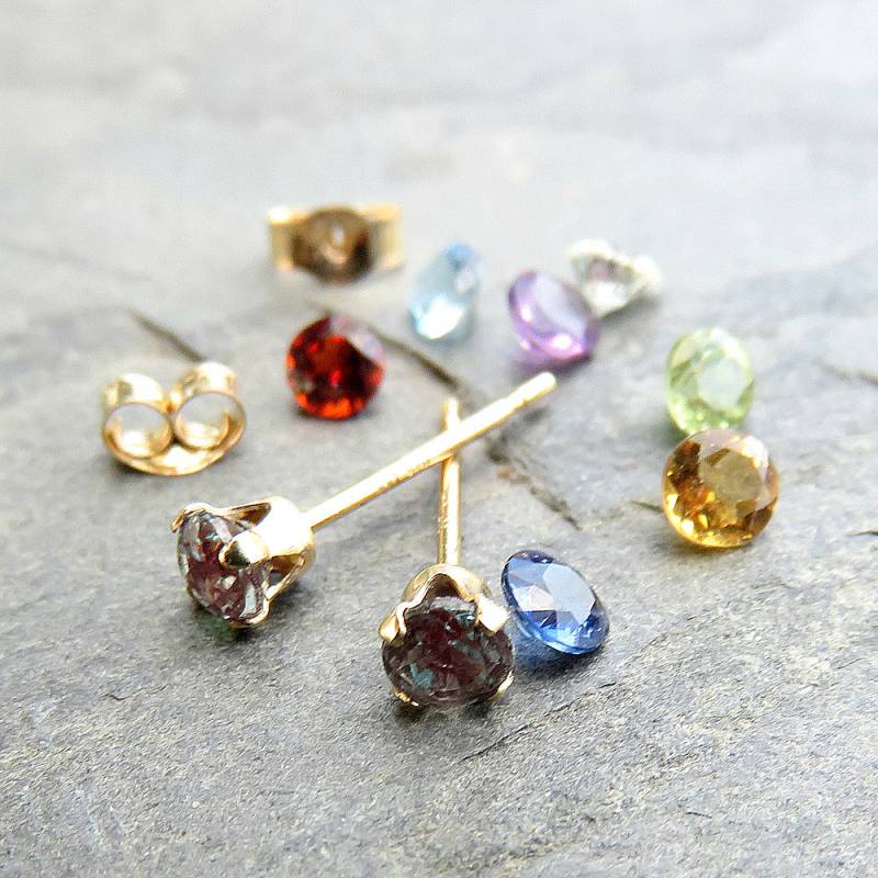 Kleine 14K Gold Ohrstecker Mit Geburtsstein 3 Mm Edelstein von Brightsmith