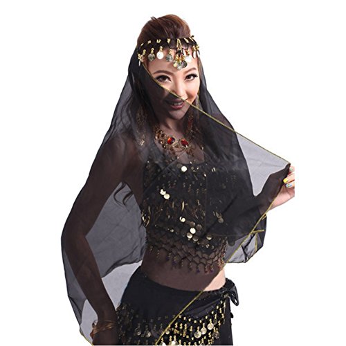 Bauchtanz Kostüm Gesichtsschleier Metall Coin Headwear Chiffon Wrap Schal von Brightup