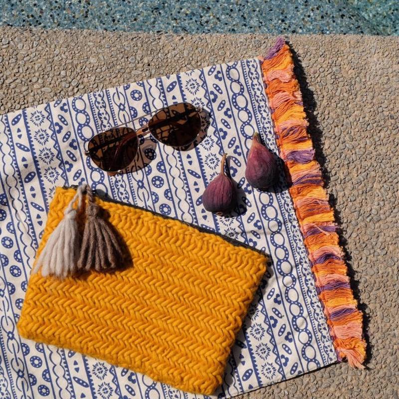 Senf Gelbe Fischgrät Clutch Mit Quasten/Make-Up Tasche Weich Wolle Handgestrickt Geschenk Zum Abschluss von BrigitBriani