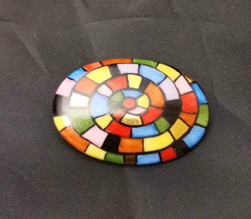 Handbemalte, Ovale Brosche Im Stil Hundertwasser, Unikat von BrigitteKreativ