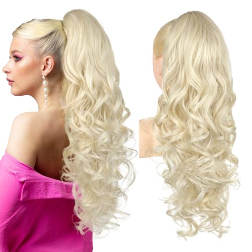 Ponytail Extension, 61cm Lange Zopf Pferdeschwanz Haarverlängerung Natürliches Clip in Pferdeschwanz Haarteil Kunsthaar für Damen, Hellblond von Brikabia