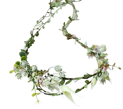Brikuinr Blumenkrone, Blumen-Haarband, Hochzeits-Haarkranz, Blumen-Halo-Kopfschmuck, Boho-Stil, mit Band, Party, Abschlussball, Festival von Brikuinr