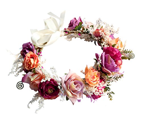 Brikuinr Rosenkrone Blumenkranz Stirnband Haarkranz Haarkranz Haargirlande Blume Halo Floral Kopfschmuck Boho mit Band Hochzeit Party Festival Rosig Brikuinr Rosenkrone Blumenkranz Stirnband Haarkranz Haarkranz Haargirlande Blume Halo Floral Kopfschmuck Boho mit Band Hochzeit Party Festival Rosig von Brikuinr