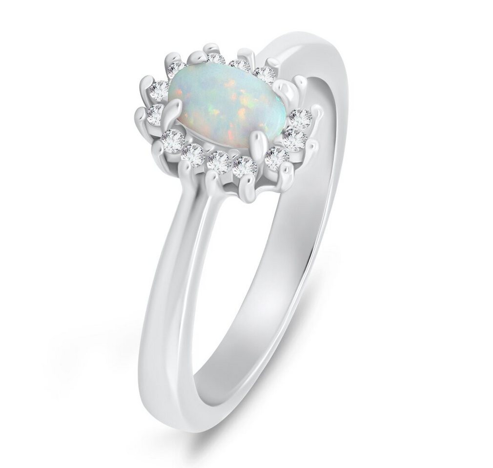 Brilio Silver Fingerring Eleganter Silberring mit Opal und Zirkonen RI106W - Kreislauf: 54 mm von Brilio Silver