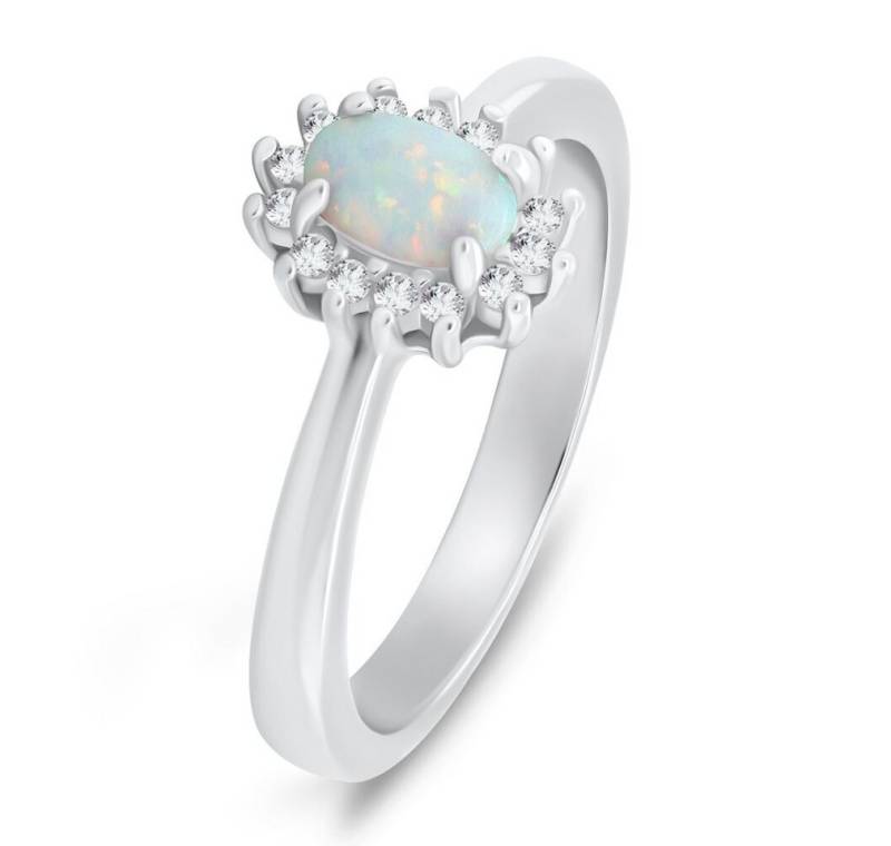 Brilio Silver Fingerring Eleganter Silberring mit Opal und Zirkonen RI106W - Kreislauf: 54 mm von Brilio Silver