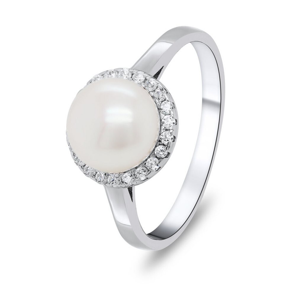 Brilio Silver Fingerring Eleganter Silberring mit Perle und Zirkonen RI034W - Umfang: 56 mm von Brilio Silver