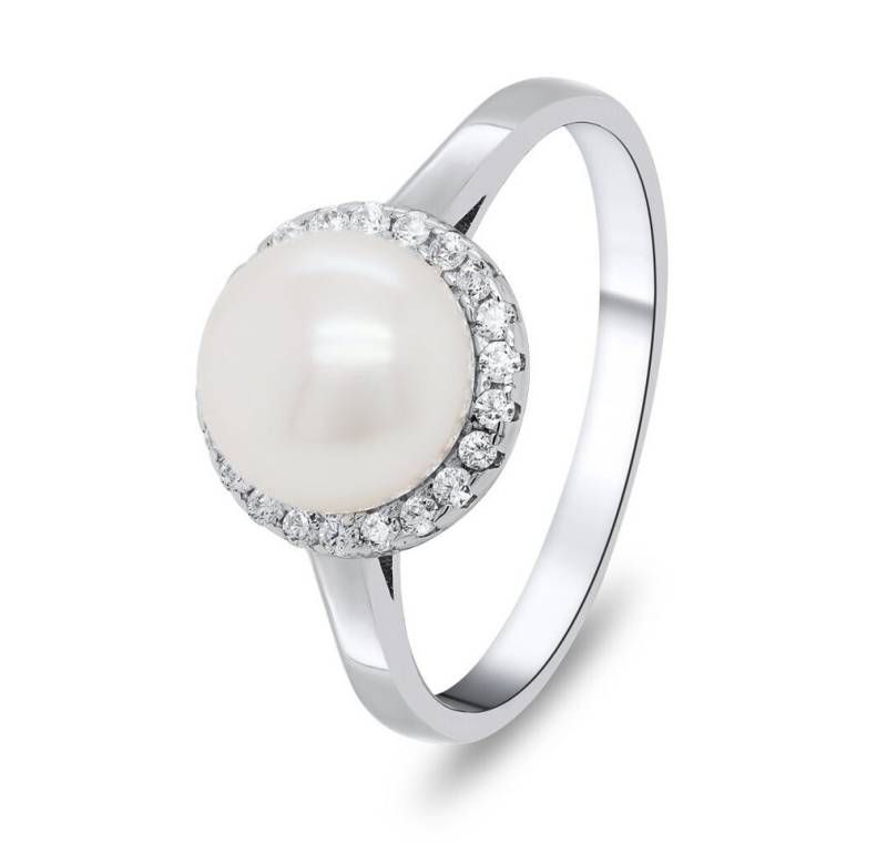 Brilio Silver Fingerring Eleganter Silberring mit Perle und Zirkonen RI034W - Umfang: 56 mm von Brilio Silver