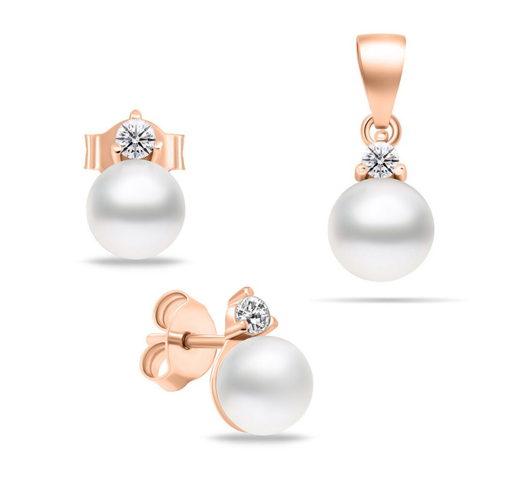 Brilio Silver Ohrring-Set Elegant bronze jewelry set with pearls SET227R (earrings, pendant) von Brilio Silver