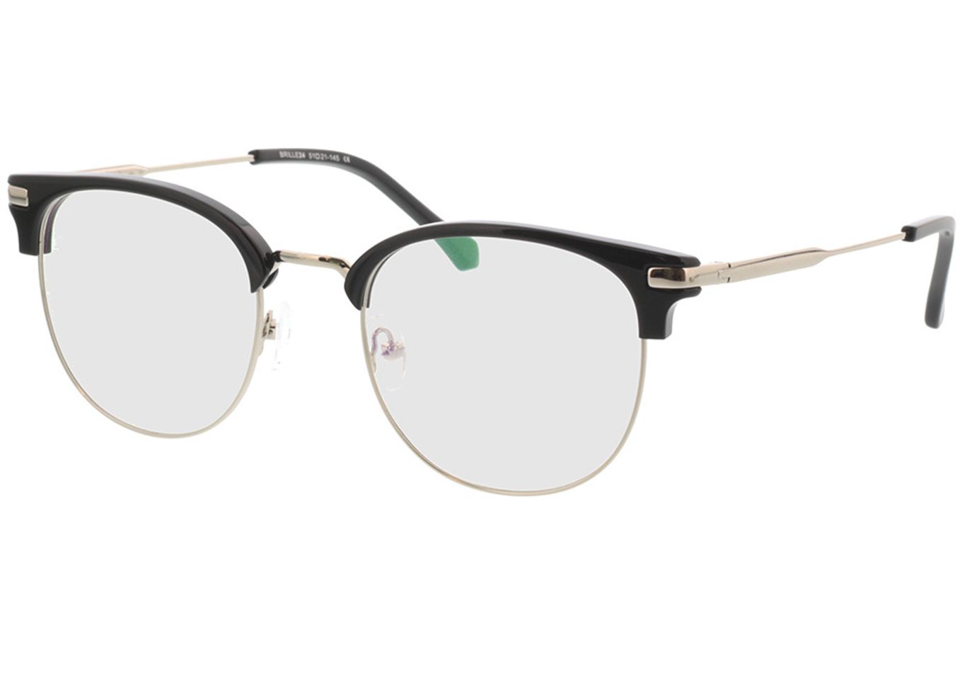 Wimbledon - schwarz/silber Blaulichtfilter-Brille, Vollrand, browline von Brille24 Collection