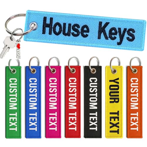 Brillianne Personalisierte Schlüsselanhänger, für Motorräder, Auto und Geschenke, Sticktext-Schlüsselbund für Männer, doppelseitiger Stickerei Biker-Schlüsselring von Brillianne