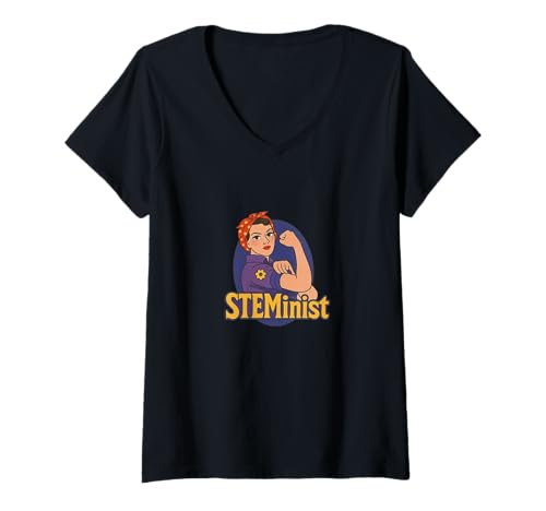 Damen Steministin Rosie The Riveter, Retro-Feministin T-Shirt mit V-Ausschnitt von Brilliant Builder Emporiums