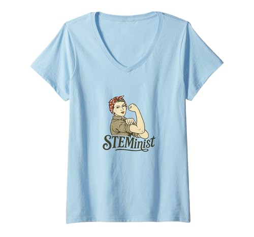 Damen Steministin Rosie The Riveter, Retro-Feministin T-Shirt mit V-Ausschnitt von Brilliant Builders Emporiums