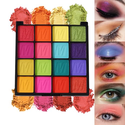 16 Farben Lidschatten Palette, Eyeshadow Palette Bunt, Hochpigmentierte Lidschattenpalette Matte Glitter Make-up-Palette, Langanhaltende und Leicht zu Verblendende Formel Lidschatten von BrilliantDay