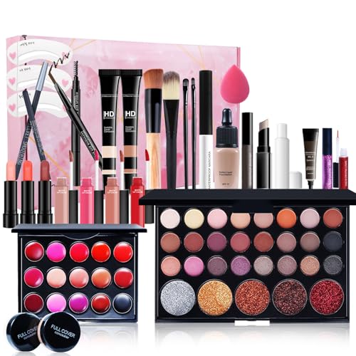 BrilliantDay 26 Stück Mehrzweck Make-up-Set All-in-One Make-up-Geschenkset Kosmetik-Palette Starter Kit Lipgloss Blush Brush Lidschatten-Palette Hochpigmentierte Für Frauen Mädchen von BrilliantDay