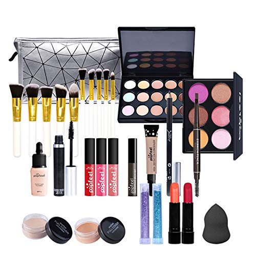 BrilliantDay 28 Stück Mehrzweck Make-up-Set All-in-One Make-up-Geschenkset Kosmetik-Palette Starter Kit Lipgloss Blush Brush Lidschatten-Palette Hochpigmentierte Für Frauen Mädchen von BrilliantDay