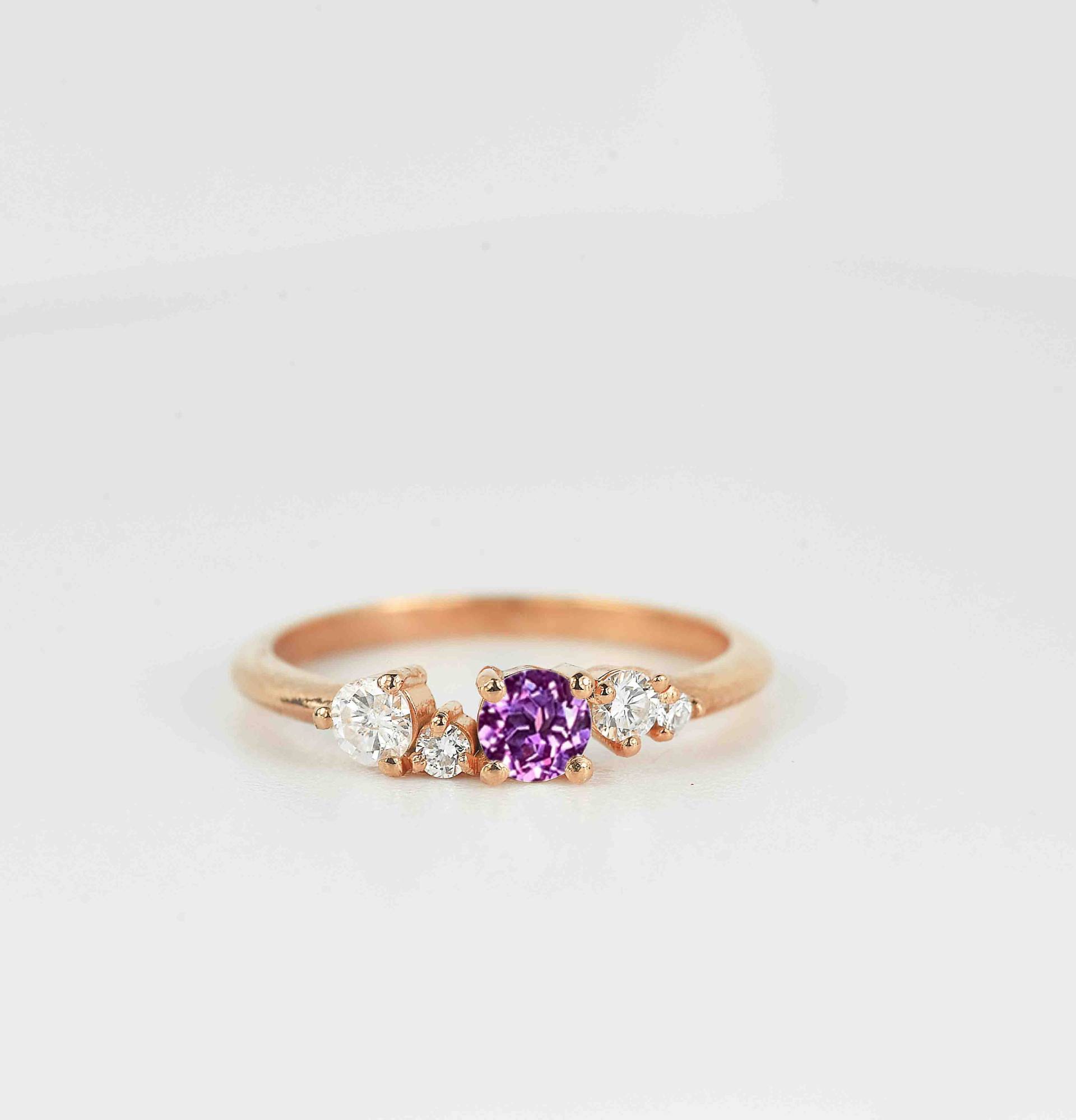 Alexandrit Minimal Verlobungsring | Diamant Jubiläumsring Multi-stein Promi Ring Vintage Inspirierter Roségold von BrilliantRings