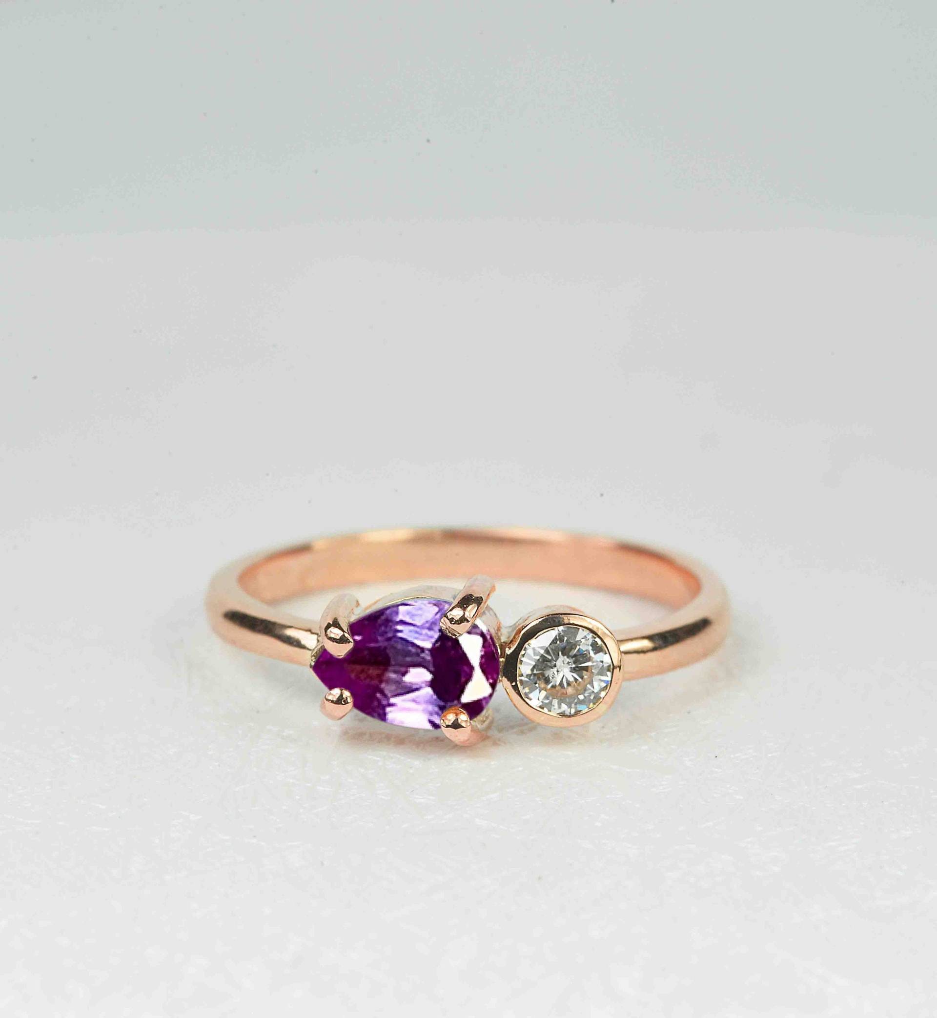 Birne Geschnitten Alexandrit Und Diamant-Verlobungsring | Art-Deco-Ring Vintage Inspiriert Zierliche Ring in 9K/14K/18 K Rose Gold von BrilliantRings