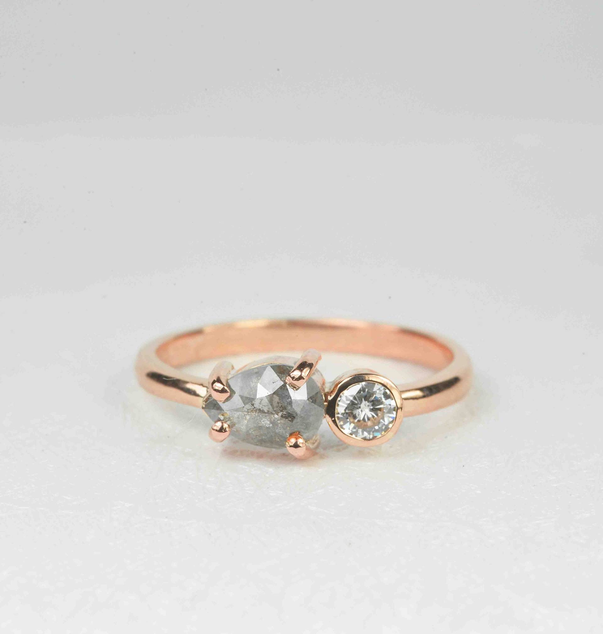 Birne Geschnitten Salz Pfeffer Diamant Verlobungsring | Galaxy Art-Deco-Ring Vintage Inspiriert Handgemachte Ring in 9K/14K/18K Rose Gold Für Sie von BrilliantRings