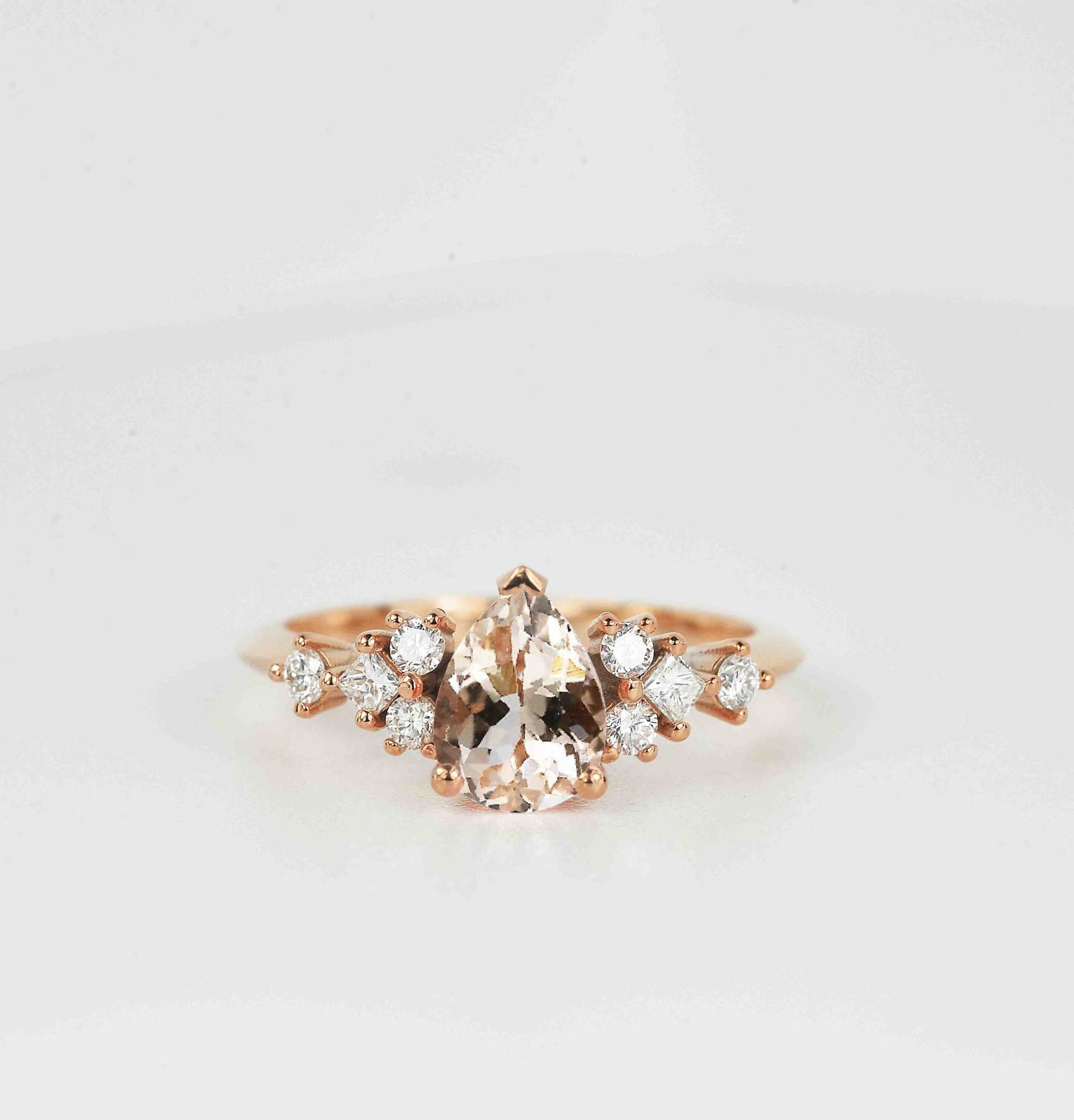 Birne Morganit Verlobungsring | Einzigartige Ehering Prinzessin Geschnitten Diamant Und Runde Zierlichen Ring Art-Deco-Ring von BrilliantRings