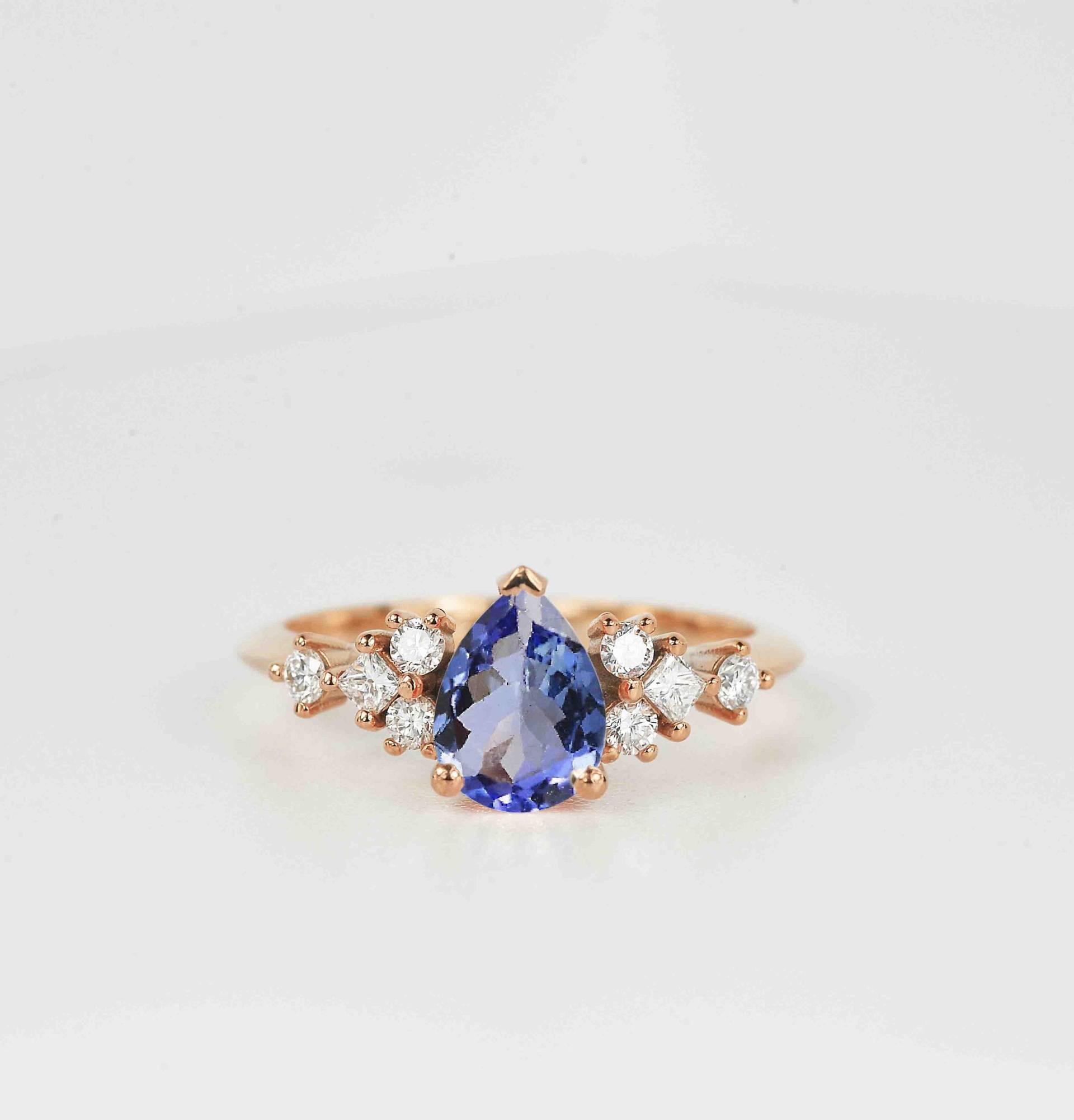 Birne Tanzanit Verlobungsring | Einzigartige Vintage Ehering Prinzessin Geschnitten Diamant Und Runde Zierlichen Ring Tanzanite Art-Deco-Ring von BrilliantRings