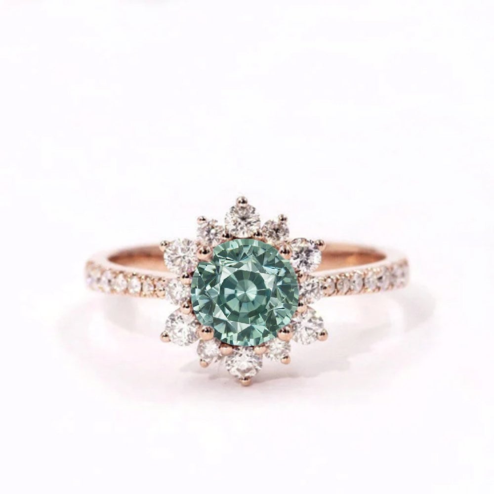 Eis Mintgrüner Saphir Und Diamant Cluster Ring | Zarter Zierlicher 9K/14K/18K Brautjungfern Roségold Geschenkring Für Sie Art Deco von BrilliantRings