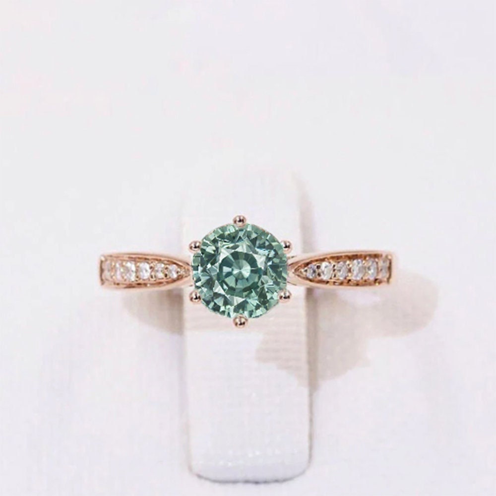 Eis Mintgrüner Saphir Und Diamant Edel Roségold Ring | Zierliche 9K/14K/18K Vintage Hochzeits - Verlobungsring von BrilliantRings