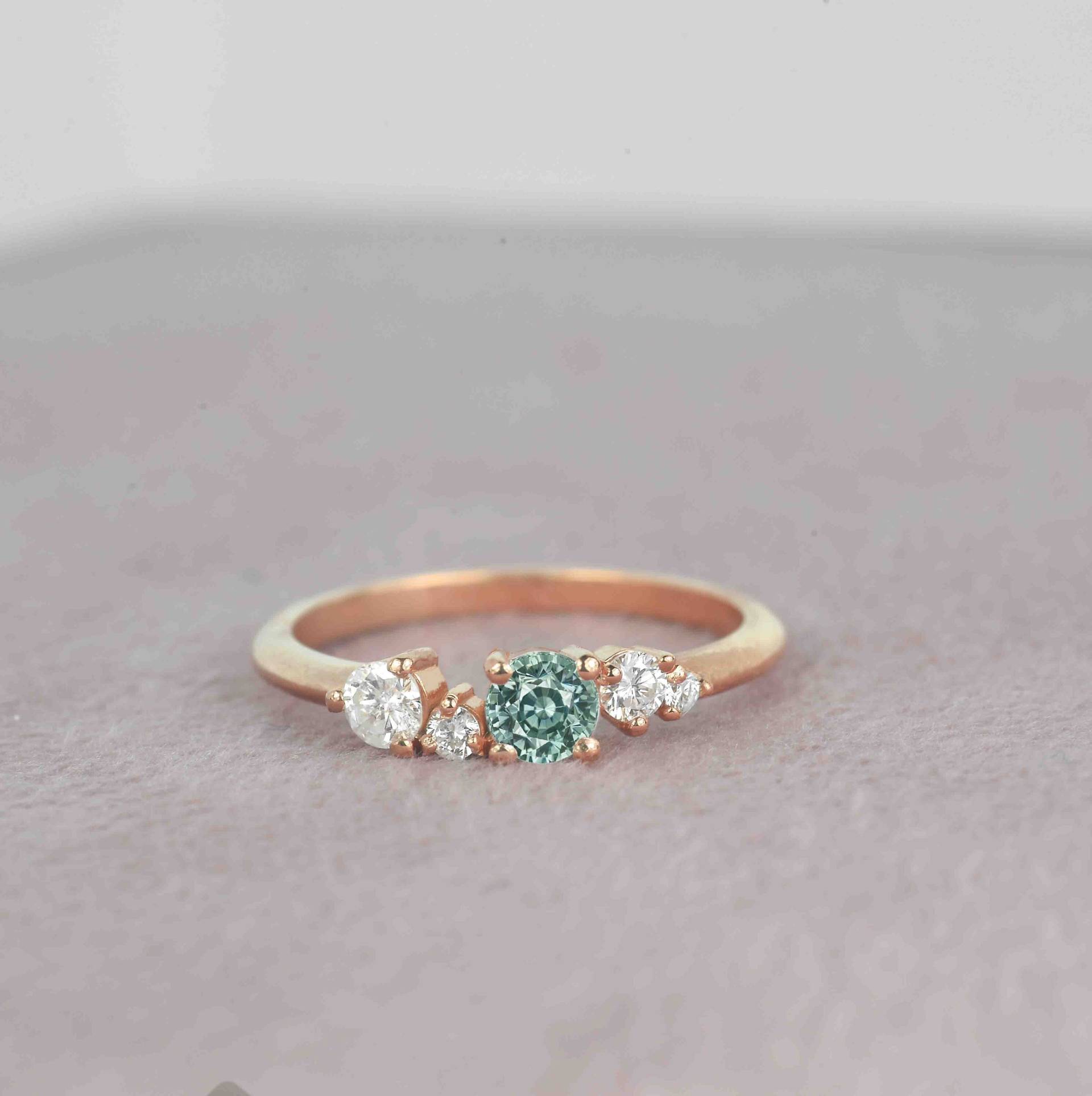 Eis Mintgrüner Saphir Verlobungsring | Diamant Promi Ring Multi-stone Promise Vintage Inspirierter Roségold von BrilliantRings