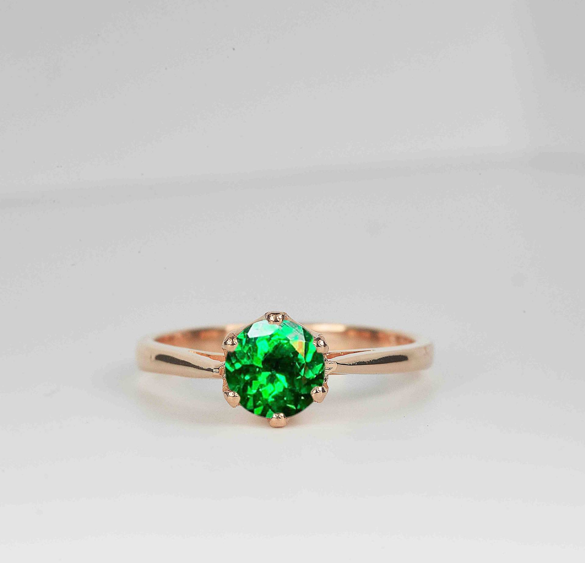 Grüne Tsavorite Sechs Prongs Zierliche Verlobungsring | Runde Tsavorte Jahrestag Ring 9K/14K/18K Rose Gold Braut Art Deco Für Sie von BrilliantRings