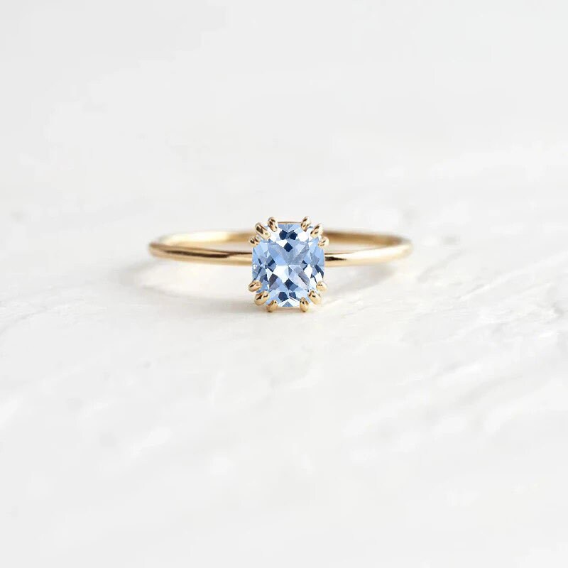 Kissenschnitt Aquamarin Art Deco Ring | Einzigartiger Braut Versprechen Zierliche Zierliche 9K/14K/18K Rose, Gelb, Weißgold von BrilliantRings