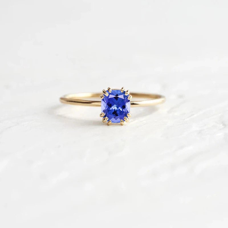 Kissenschnitt Hellblau Saphir Art Deco Ring | Einzigartiger Braut Versprechen Zierliche Zierliche 9K/14K/18K Gelbgold Für Sie von BrilliantRings