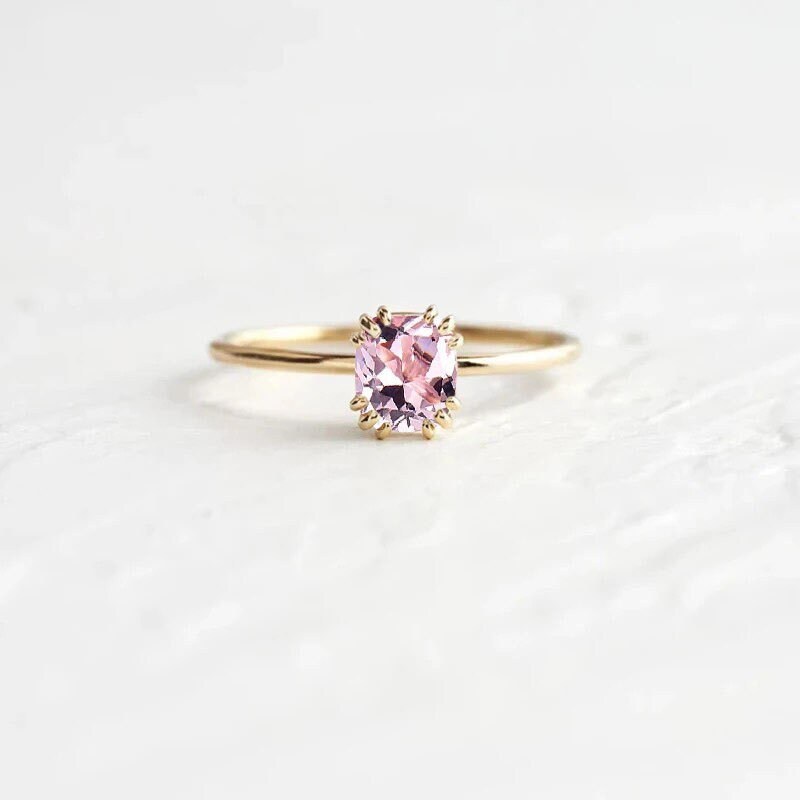 Kissenschnitt Morganit Art Deco Ring | Einzigartiger Saphir Braut Versprechen Zierliche Zierliche 9K/14K/18K Roségold Für Sie Unikat von BrilliantRings