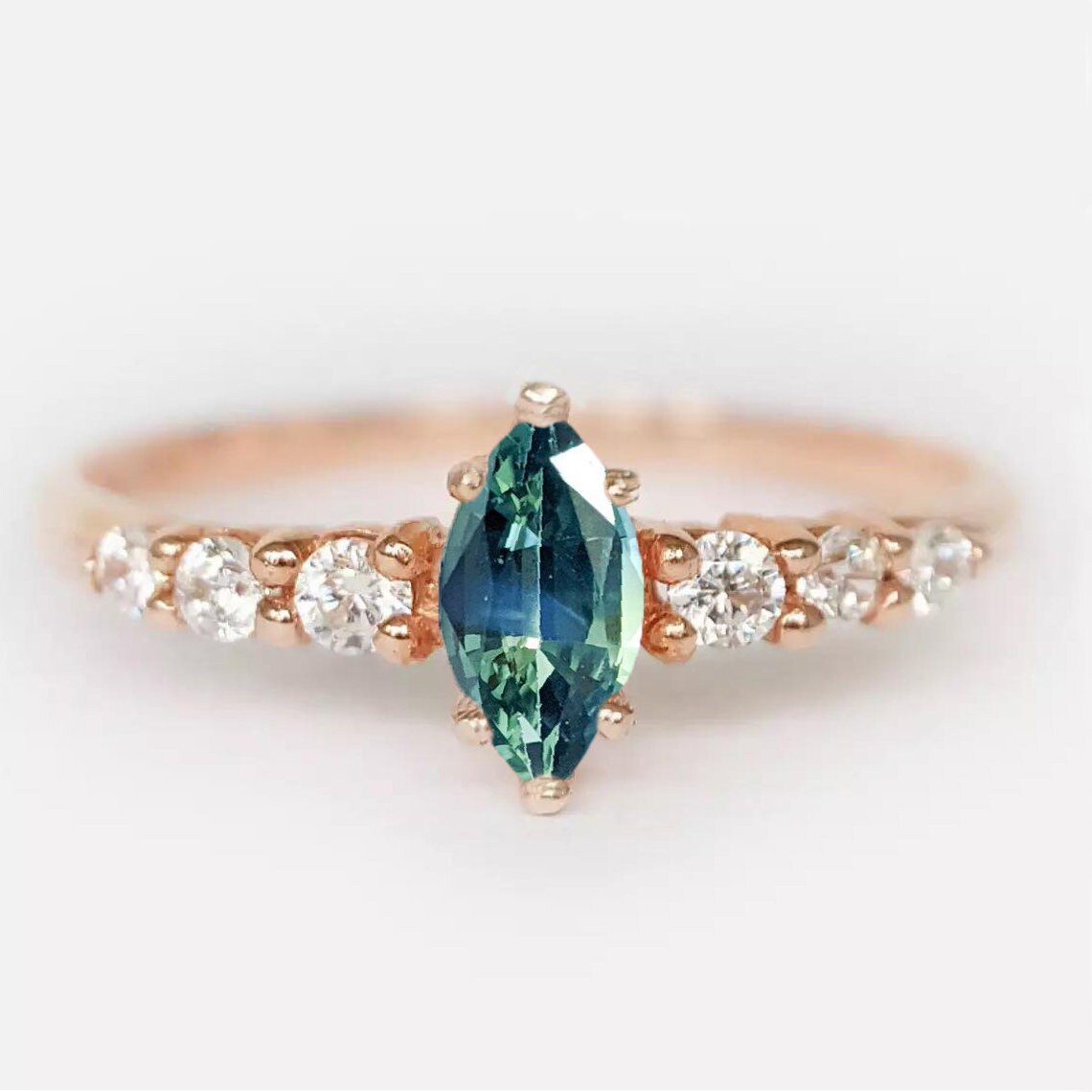 Marquise Mint Grüner Saphir Zierliche Verlobungsring | Einzigartiger Braut Versprechen Art Deco Ring Massiver Rosegold Hochzeits - Und Jubiläumsring von BrilliantRings