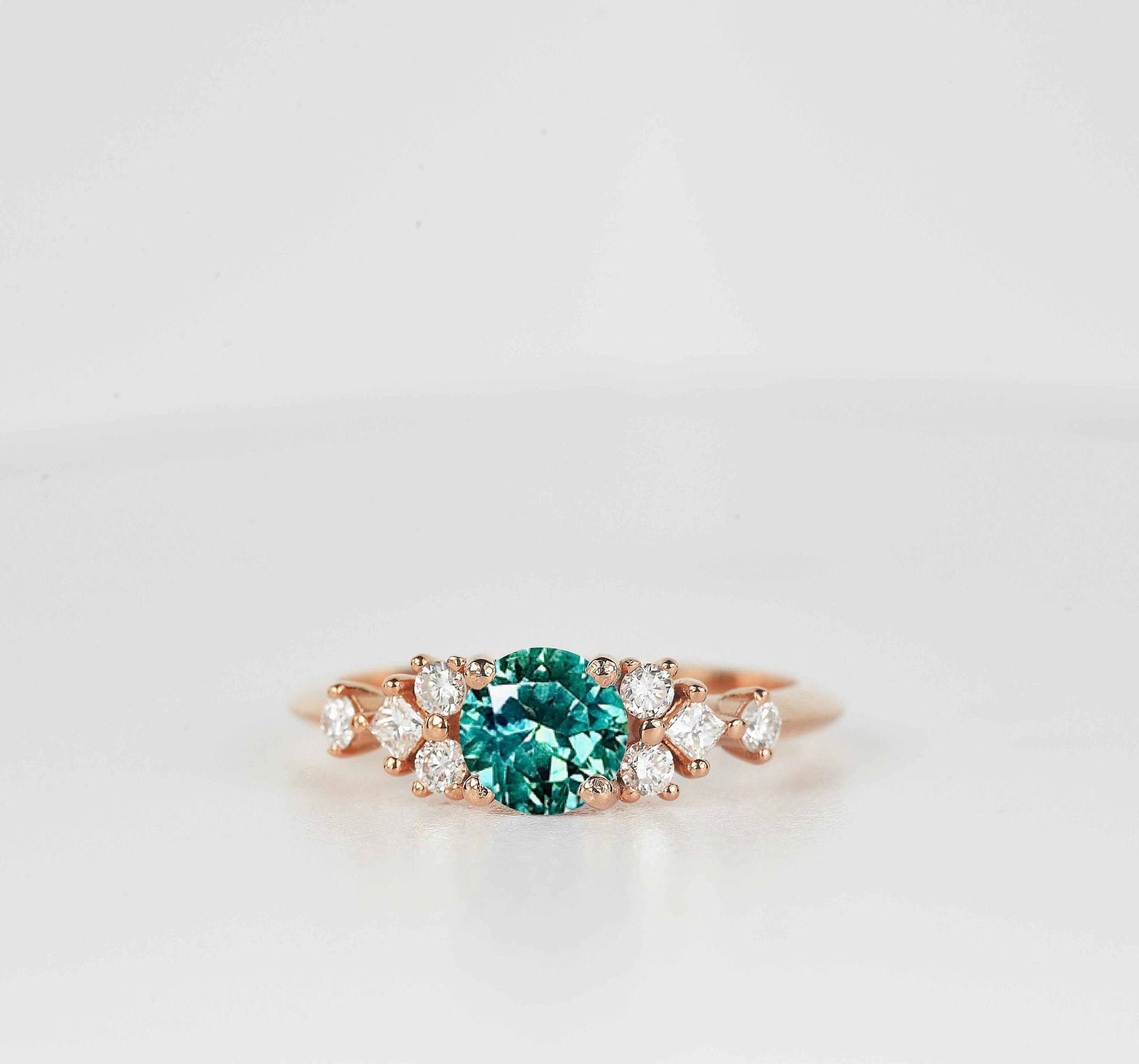 Mint Grün Saphir Verlobungsring | Grüner Und Prinzessin Geschnitten Diamant Art-Deco-Ring Hochzeit Braut Jahrestag Ring in Rose Gold von BrilliantRings
