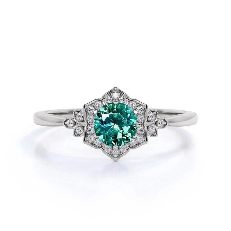 Mintgrüner Saphir Und Runder Diamant Cluster Ring | Art Deco Inspirierter Zierliche Verlobungsring 9K, 14K, 18K Rose/Weißgold Brautring von BrilliantRings