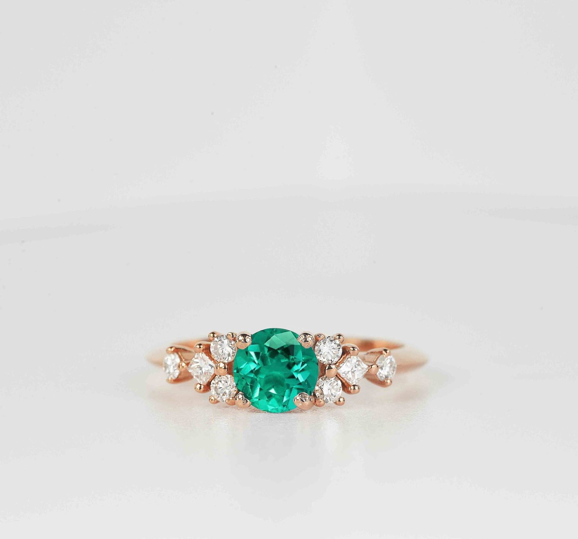 Paraiba Turmalin Art Deco Verlobungsring | Runder Und Princess Schliff Diamant Deco Ring Hochzeit Braut Jahrestag von BrilliantRings