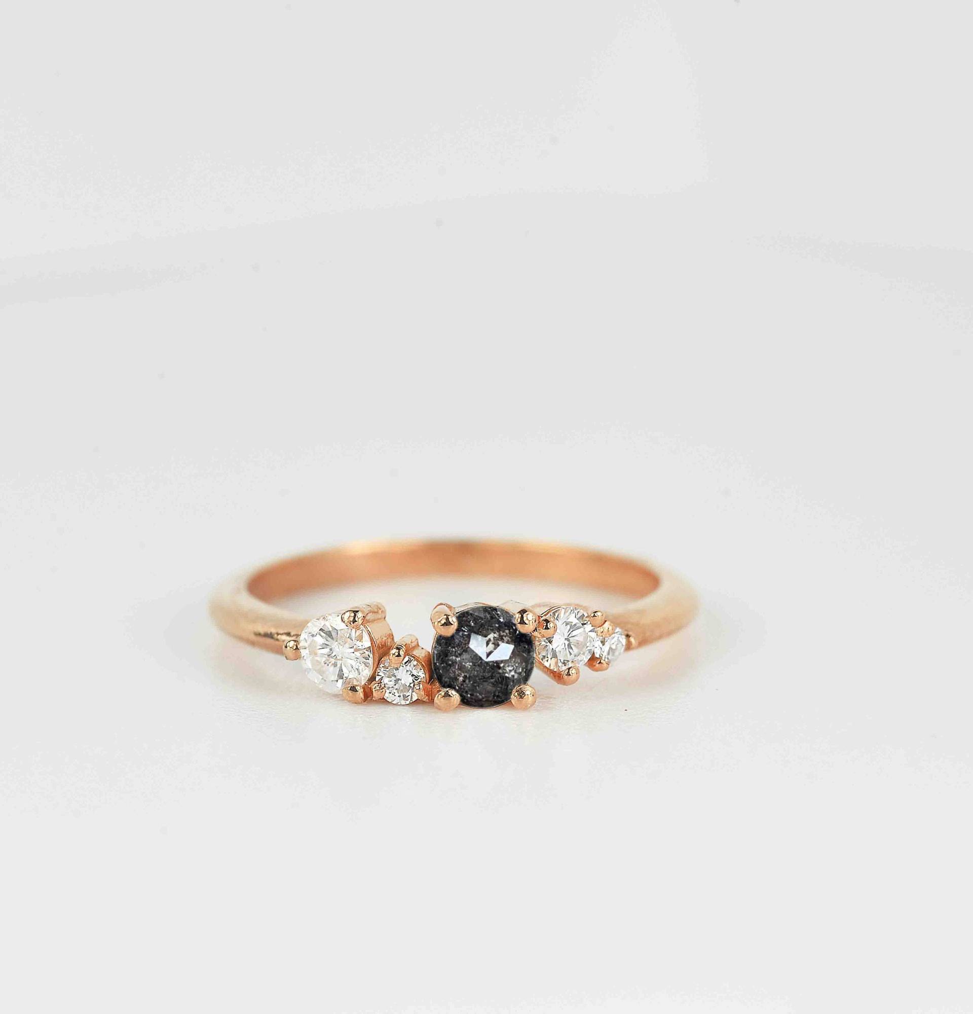 Salz Und Pfeffer Diamant Verlobungsring | Galaxy Celebrity Ring Multi-stein Versprechen Vintage Inspirierter Roségold von BrilliantRings