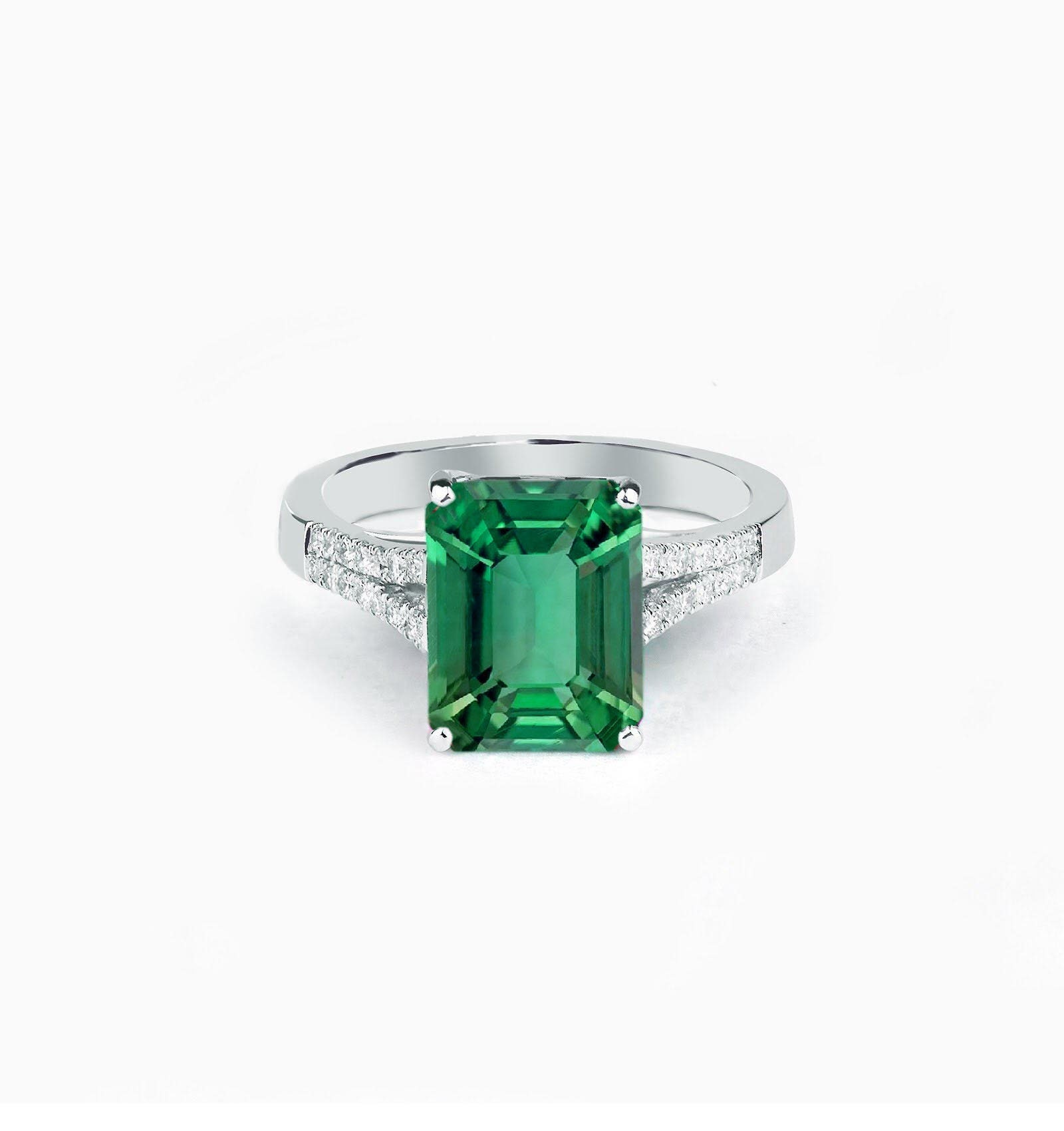 Smaragdschliff Natürlicher Smaragd Und Diamant Zierliche Ring | Art Deco Verlobungsring Smaragdschliffring in 9K/14K/18K Weißgold von BrilliantRings