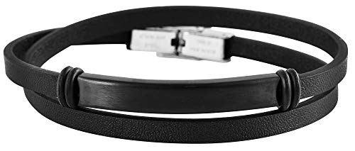 Brillibrum Design ID Echtleder Wickelarmband inklusive Wunschgravur Schmuck Armband Schwarz Lederarmband mit Gravur (Mit Gravur, Wickelarmband Modell 5) von Brillibrum
