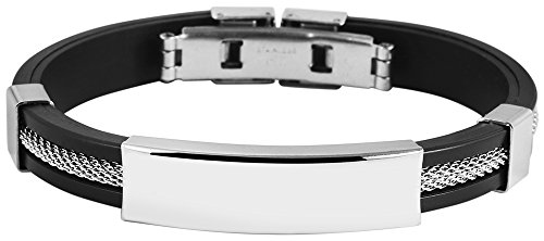 Brillibrum Design ID Kautschuk Schmuck Armband Edelstahl mit Gravurplatte Armband für Frauen & Männer Arm Schmuck (Ohne Gravur, Kautschuk Modell 8) von Brillibrum