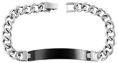 Brillibrum Design ID Schmuck Panzerketten Armband mit Wunschgravur Edelstahl Armband Arm Schmuck Silber (Mit Gravur, Panzerkette Modell 9) von Brillibrum