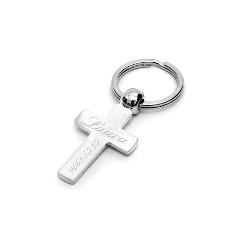 Kette Anhänger Kreuz Silber Schlüsselanhänger Jesus Gott Beten Gebetskette Halskette Kettenanhänger Ring Kautschukband Herren Damen Gravur von Brillibrum