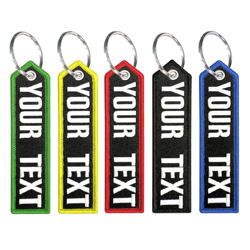 Brillina Benutzerdefinierte Stickerei Schlüsselanhänger, personalisierte Stickerei jeder Text Schlüsselanhänger, für Männer Geschenk Motorrad ATV Auto Scooter von Brillina