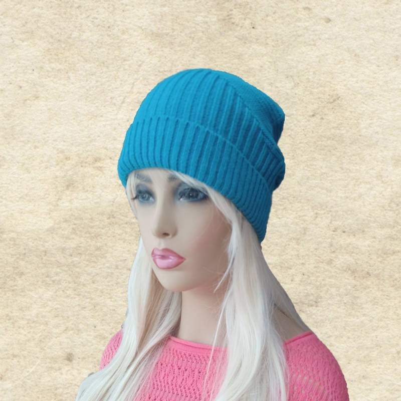 Blau Strick-Beanie Leichte Frauen-Mütze Aus Einem Wollgemisch von BrimDream