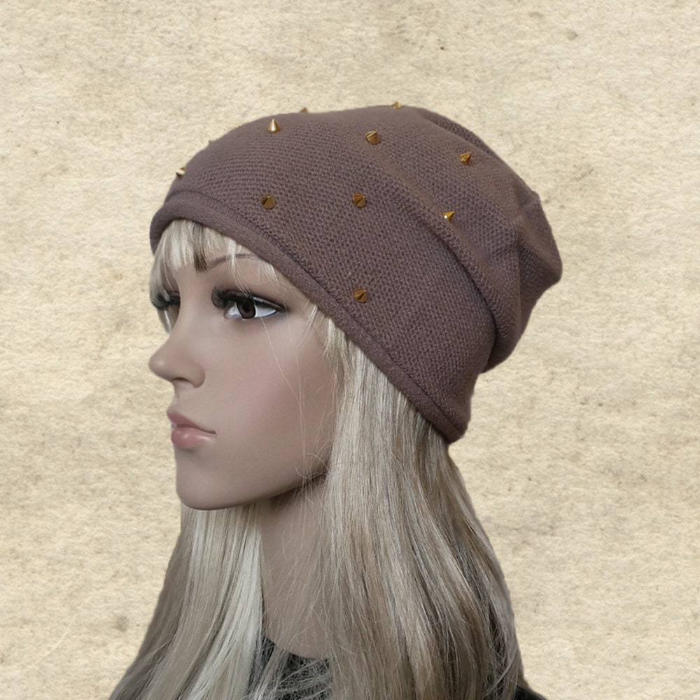 Nieten Braun Slouchy Beanie Strickmütze Aus Wollmischung von BrimDream